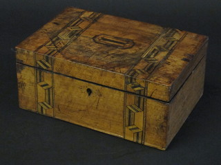 A Victorian rectangular inlaid mahogany trinket box with hinged  lid 10"