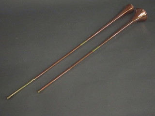 2 reproduction copper and brass coaching horns