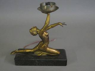 An Art Deco spelter table lamp in the form of a kneeling lady  12"