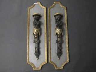 A pair of plaster brackets in the form of standing classical ladies  29"  ILLUSTRATED