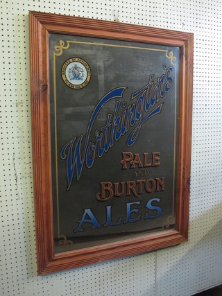 A reproduction pub glass mirror - Waddington Pale & Burton Ale  39" x 29" contained in a pine frame