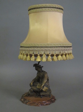 A gilt spelter figure of a seated scholar, converted to a table lamp  9"