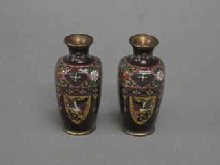 A pair of cloisonne vases decorated birds 3"