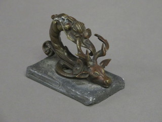 A Victorian bronze and lead paperweight in the form of a stags  head 3"