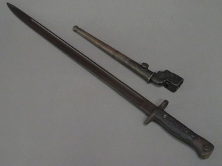 A 1907 patent bayonet, blade corroded, together with a Lee  Enfield pig stick bayonet and scabbard