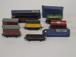 A Hornby Dublo green power petrol wagon, boxed and a small collection of rolling stock