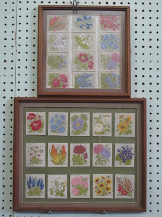 4 frames containing a collection of silk cigarette cards of flowers