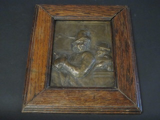 A rectangular bronze plaque depicting a tavern scene 8" x 6"