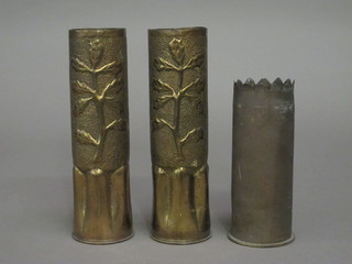 An 1897 Continental shell case together with 2 Trench Art shell cases