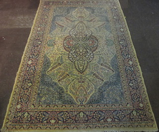 A fine quality yellow ground Persian rug with central medallion  101" x 60", heavily worn