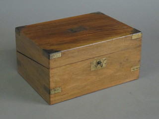 A Victorian walnut and brass banded writing slope with hinged  lid 12"