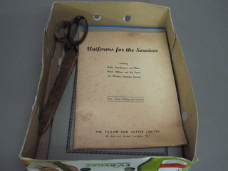 A Uniform Services "The Tailor's Cutting Guide", a Tailor's and  Cutter's Academy Drawing Book, pattern books, a pair of shears  etc