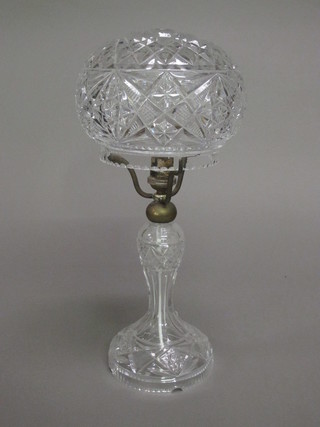 A cut glass table lamp with shade 15"