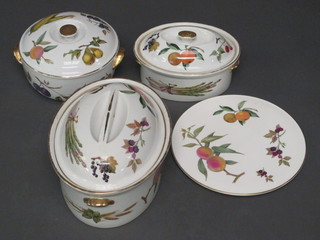 2 oval Royal Worcester Evesham Gold pattern tureens and covers  - 9" and 12", a circular do. 9" and a platter 11"
