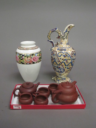 A Wedgwood Clio pattern vase 9", a Japanese Satsuma jug, f,  13" and a Tanware 6 piece tea/coffee set