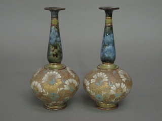 A pair of Doulton Lambeth club shaped vases 10"  ILLUSTRATED