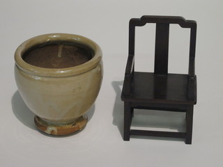 An Oriental hardstone ornament of a chair 6" and a circular  Oriental brown glazed vase 4 1/2"