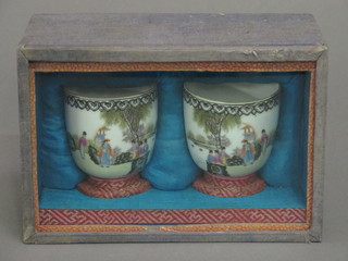 A pair of Oriental egg shell porcelain cups, base with seal mark  2"
