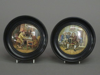 2 Prattware pot lids decorated A Pear and Dr Johnson
