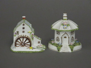 2 Coalport models of buildings - The Water Mill and The  Umbrella House