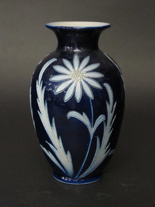 A blue salt glazed Continental vase 9" with floral decoration