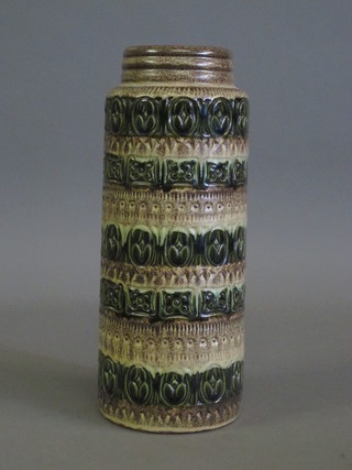 A West German green and brown glazed cylindrical vase, base  marked 289-41 15" and 3 other West German vases