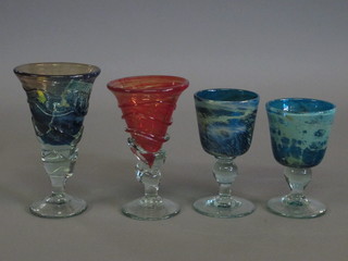 3 Mdina coloured glass trumpet shaped vases