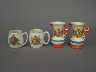 2 Wadeheath George VI Coronation jugs 5", an Edward VIII  Coronation mug and a George VI Coronation mug