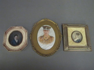 An oval portrait miniature "Lady in a Blue Dress", 1 other "The  Prince of Wales" 5" and an oval portrait print "Gentleman in a  Blue Coat" 2"