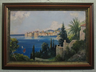 Percy Padden, oil on canvas "The Bay Dubrovnik Yugoslav", possibly relined, 24" x 35"  ILLUSTRATED