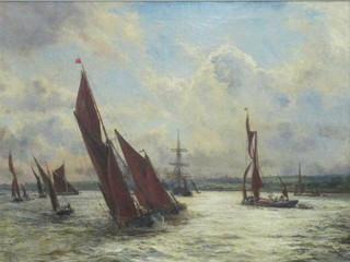 W L Wyllie, oil on canvas "Thames Scene with Barges" 29" x  39", signed