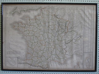 A 19th Century French coloured map Carte Duroyaume De  France 22" x 30"