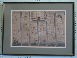 An 18th Century map "The Roads From London to Rye" 11" x  17"