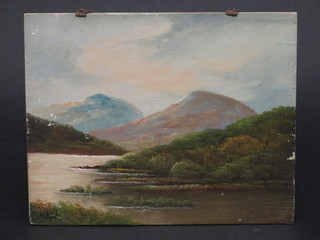 Oil on board "Mountain Scene with River" 8" x 10"