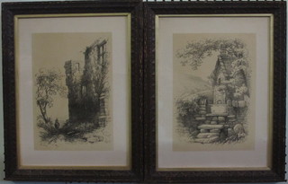 H Pope, a pair of etchings "Dudley and North Wales" 10" x 7"