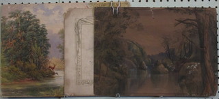 HIB, Victorian watercolour drawing "River with Leaping Stag"  10" x 14" dated 1898 together with a collection of various  drawings and sketches