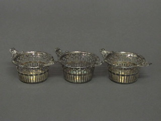 3 pierced silver plated twin handled baskets 3"