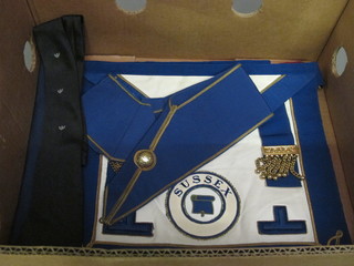 A quantity of Masonic regalia comprising Provincial Grand Officer's Undress apron and collar Registrar, a Mark Master  Master's apron and 2 Masonic ties