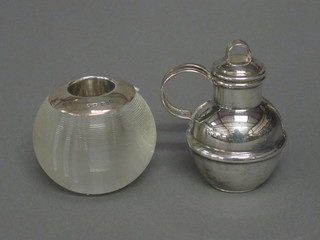 A Victorian circular glass match striker with silver mount, Birmingham 1898 and a silver plated miniature Jersey style milk  canister