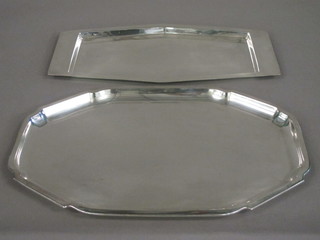An Art Deco rectangular silver plated tea tray by Elkingtons 17"  and 1 other tray 17"