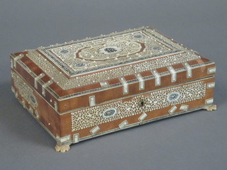 A handsome Anglo India walnut and pierced ivory trinket box  with hinged lid 10"