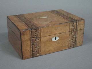 A 19th Century inlaid mahogany rectangular trinket box with  hinged lid 11"