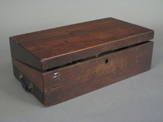 A 19th Century rectangular mahogany writing slope with brass drop handles 17", requiring some attention