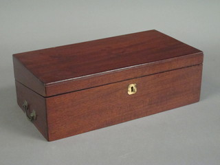 A 19th Century mahogany writing slope with brass drop handles  18"