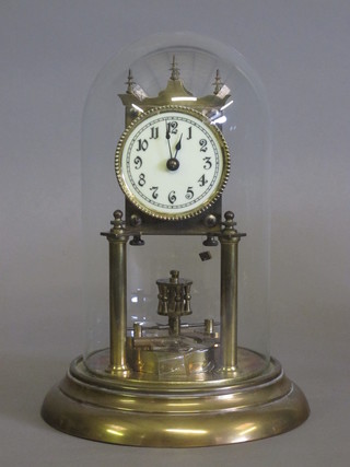 A 400 day clock with enamelled dial and Arabic numerals, complete with dome  ILLUSTRATED
