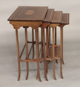 A quartetto of rectangular inlaid mahogany tables 19"