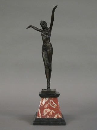 An Art Deco style bronze figure of standing girl with  outstretched arms 20", raised on a square tapering base