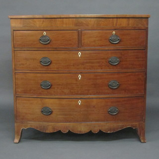 A Georgian mahogany bow front chest of 2 short and 3 long  drawers, with ivory escutcheons, raised on bracket feet, 48   ILLUSTRATED