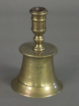 A brass candlestick formed from an 18th Century mortar 7"