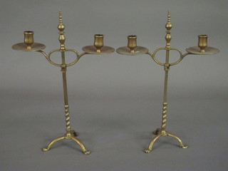 A pair of brass 2 light candelabrum